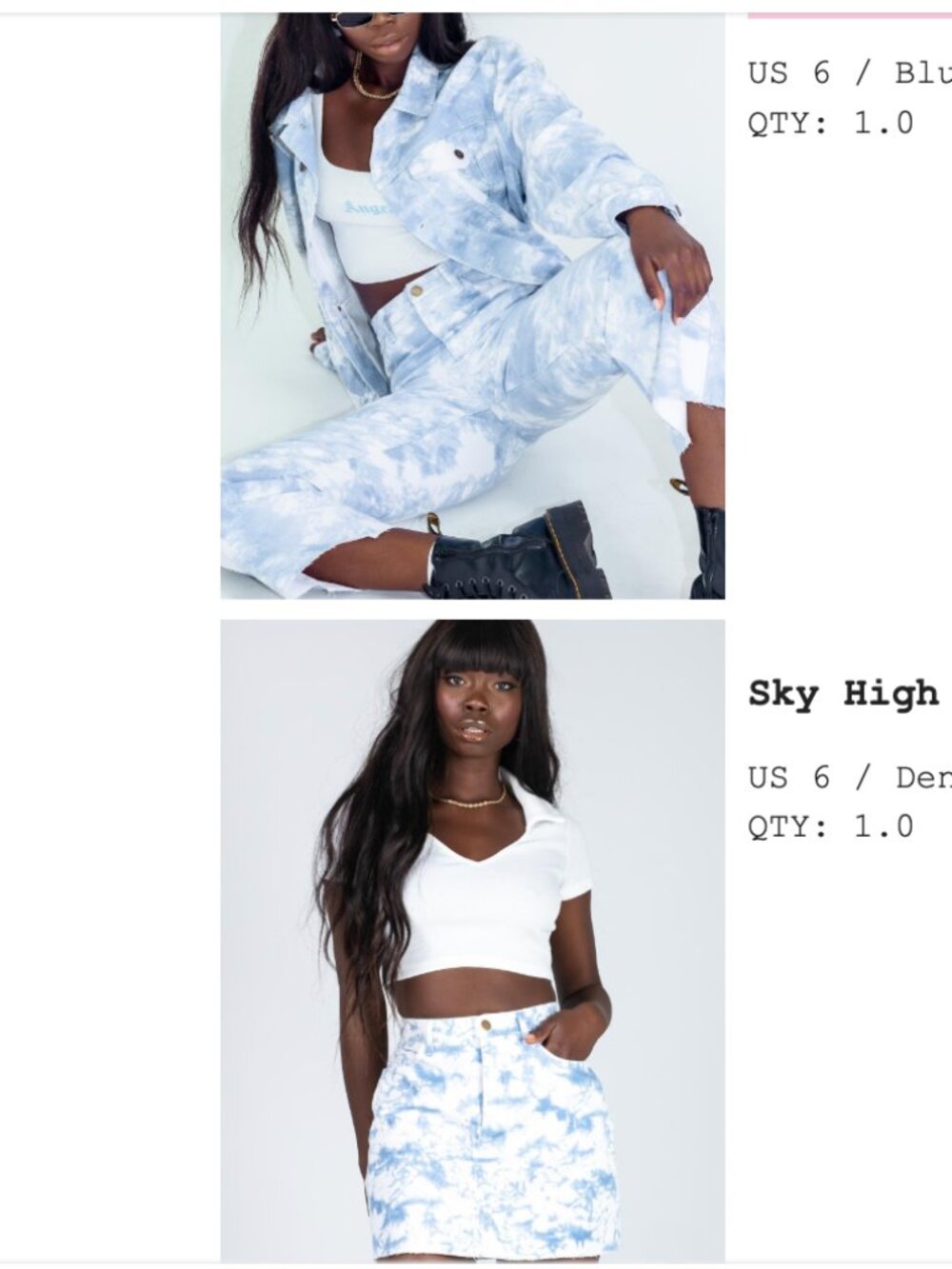Princess Polly Blue Cloud Tie Dye Denim Skirt and Jacket Set | Size 6